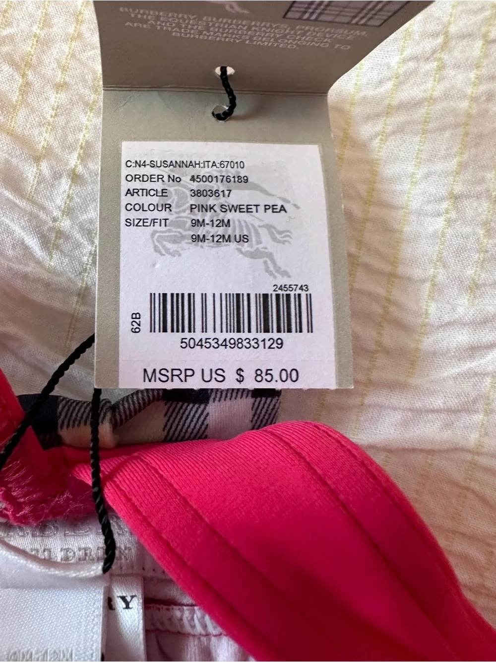 Burberry Hot Pink Swimsuit and Signature Beige Plaid Dress Set bundle